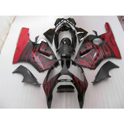 Injection molded top selling fairing kit for Kawasaki ZX12R 00 01 red flames black fairings ZX12R 2000 2001(+ tank cover) OT20