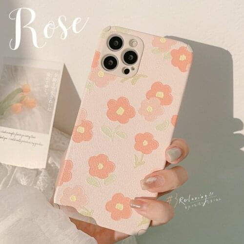Retro kawaii sweet Embossing Flowers Japanese Phone Case For iPhone 11 12 Pro Max Xs Max XR Xs 7 8 Plus X 7Plus case Cute Cover
