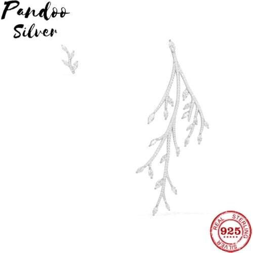 Fashion Charm Sterling Silver Copy 1:1 Copy,Asymmetric Festival Leaf Long Earrings Women 2021 Jewelry Gift