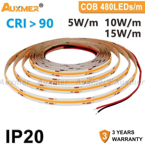COB 480LEDs/m LED Strip,CRI90,IP20,12/24V,15W/m 10W/m,Red,Green,Blue,Yellow,Amber,Orange,Plastic Pink,Marrs Green,Tiffany Blue