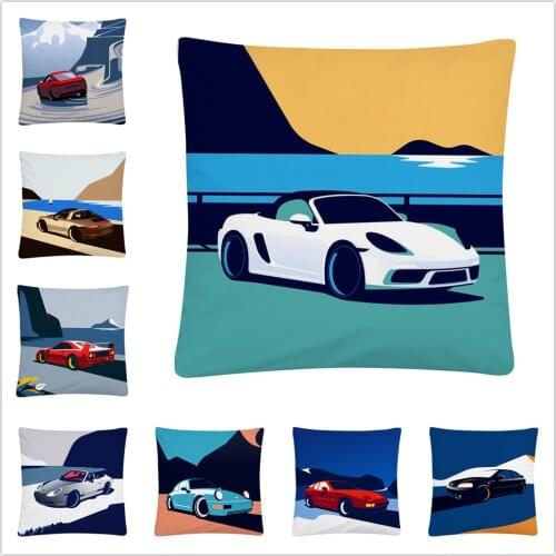 Sports Car Simplified Drawing Pattern Soft Short Plush Cushion Cover Pillowcase Home Sofa Car Decoration Pillowcase45X45 Cm