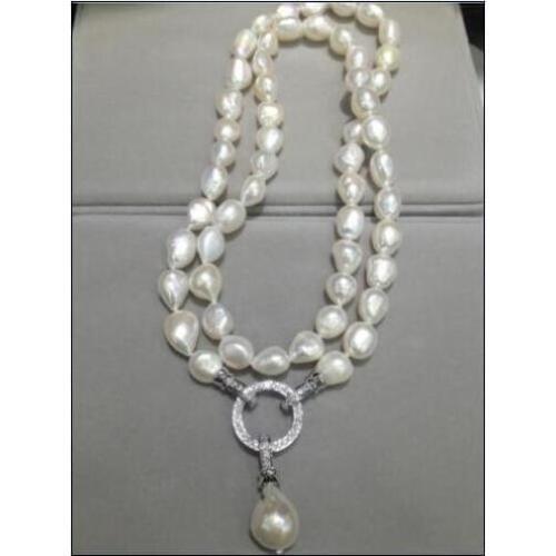 Natural freshwater pearls huge 36 inch Irregular shaped 10-12 MM necklace+ baroque pendant variety of wear method