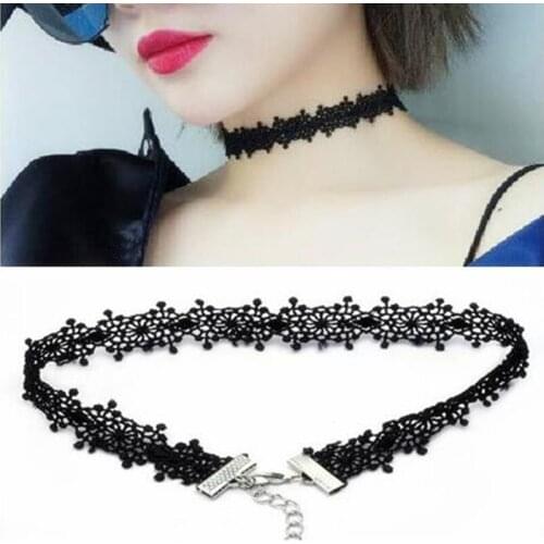Nx179 Korean version Fashion Gothic Punk Black Lace Hollow geometry Flower lace Choker Necklaces Womens Jewelry Accessories
