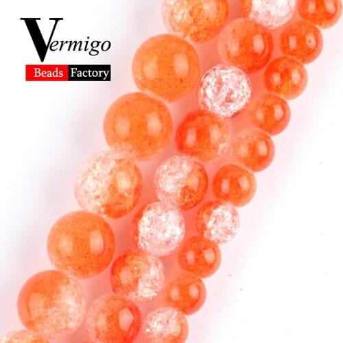 Orange White Snow Cracked Crystal Gem DIY Necklace Bracelet For Jewelry Making Wholesale Round Loose Spacer Beads 6mm-12mm 15"