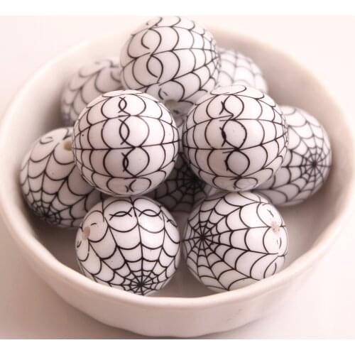 OYKZA Newest 20mm 100pcs Fashion Halloween Acrylic Solid Beads Print Spider Beads for Chunky Girls Necklace Jewelry