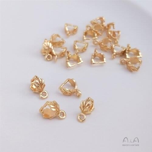 14K Gold Filled Copper - plated gold leaf - shaped clasp melon seed clasp diy crystal jade pendant clasp accessories