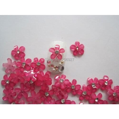 RF1-6 30pcs Cute Crystal Hot Pink Flower with Rhinestone Shape Nail Resin Decoration Outlooking