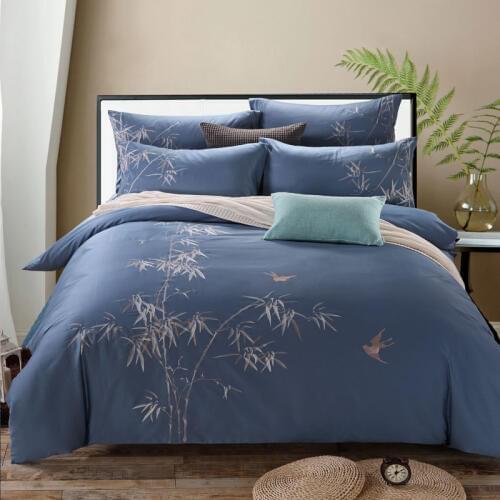 Luxury cotton bedding set 4pcs bedclothes Embroidery bedlinen queen king size Quilt duvet cover sets bedsheets cotton bedcover