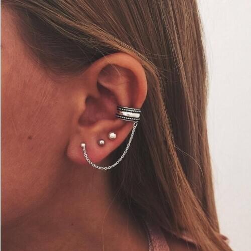 Lovers Earring Clip Stud Earrings Set Women Fashion Vintage Tassel Alloy Earring Fashion Jewelry 2021 Kolczyki Bts Kpop