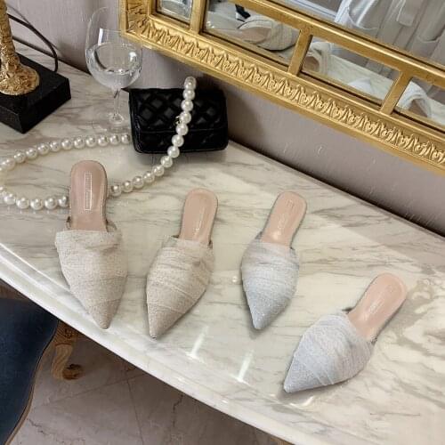 Women Mules Bling Sequin Lace Flat Slides Summer Fashion Designer Mule Women Slippers Party Dress Shoes