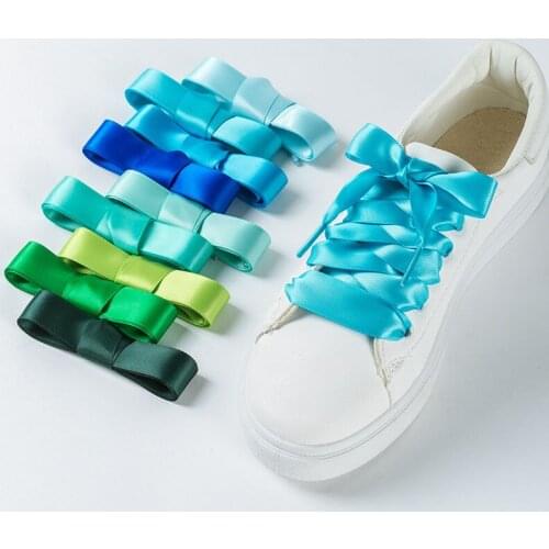 1 Pair 80CM Silk Satin Shoelaces 2 CM Width Flat Ribbon Shoe laces Boots Women Sneakers Shoelace