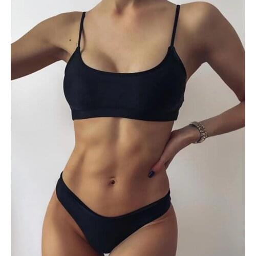 Sexy Bikini Suit Ladies Swimsuit Solid Color Swimsuit Halter Strap Bra Swimsuit Beachwear