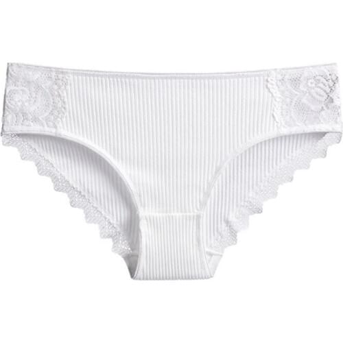 TFCSLOIN Sexy lace-edged cotton underwear womens seamless breathable threaded middle waist plus size ladies briefs 9 Colors