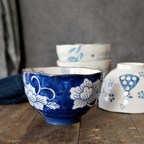 Japanese tableware set ceramic creative rice soup bowl hand-painted glaze color household noodle salad bowl dinnerware 2pcs