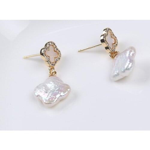 11-12mm Four Leaf Clover Shape Pearl Earring Fashion Pearl Earring