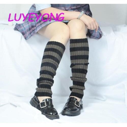 Lady Cute Jk Stretch Knee-length Striped Leg Warmers 2020 Autumn Winter Goth Women Cool Hipster Warm Knit Sock Street Socks
