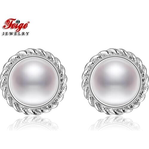 New Design Ladies Earrings 925 Sterling Silver 2 Color Natural Freshwater Pearl Stud Earrings Women Beautiful Gifts Fine Jewelry
