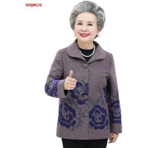 60-70 Year Old Grandma Autumn Coat Top Casual Long Sleeve Middle-aged Women Spring Jacket Mother Overcoat Plus Size 5XL W1452