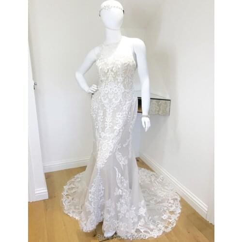 Cornaboutik Wedding Dress 2020 Vestidos De Novia Custom Halter Lace Chiffon Organza Lining Fit and Flare Bridal Gowns