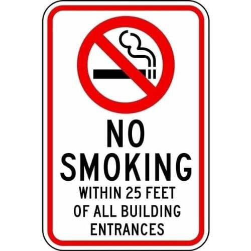No Smoking Within 25 Feet Of All Building Entrances Tin Sign 8x12 inches