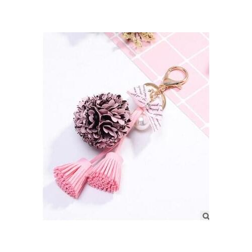 10pcs/lot Cloth flower key ring Chiffon tassel car key chains Lady flower key ring car keychain