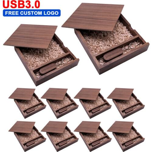 10pcs/lot Wooden Usb3.0+box Flash Drive Pen Drive U Disk Memory Stick Pendrive 4GB 8GB 16GB 32GB 64GB 128gb Wedding Gift Drive