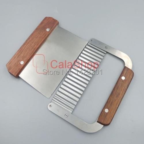 2 pcs / Lot Premium Stainless Steel Blade Wavy and Straight Cutter Fries Cutter Wooden Handle Loaf Cutter Slicer Planer Tool