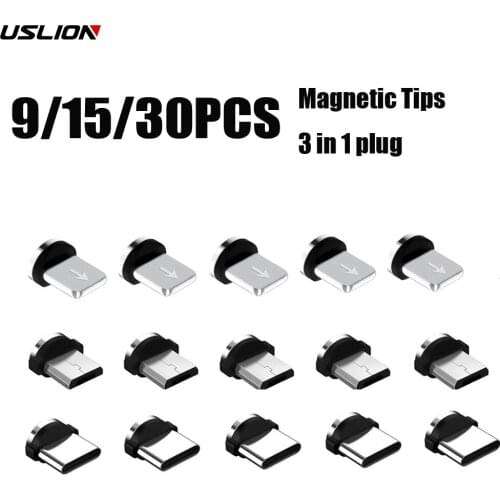 9/15/30PCS Magnetic Tips Mobile 3 IN 1 Plug Micro Converter Cable Adapter Type C Phone Replacement Parts Dust plug For iPhone 12