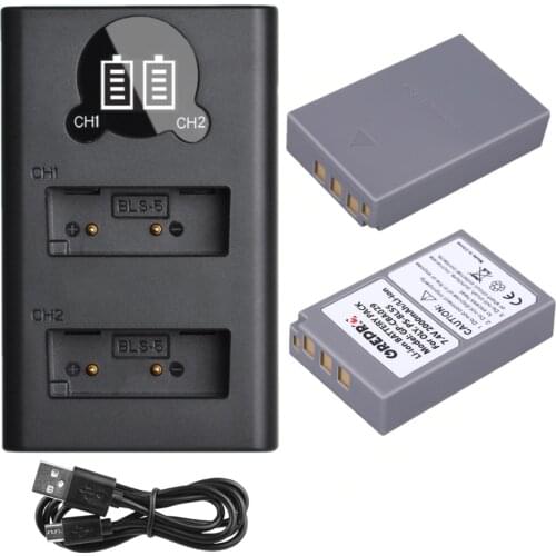 2000mAh PS-BLS5 BLS-5 BLS50 BLS5 Battery and Charger for Olympus Stylus 1, OMD MK3, OMD-EM10 III, OM-10, E-PL3, E-PL5, M10 Mark2