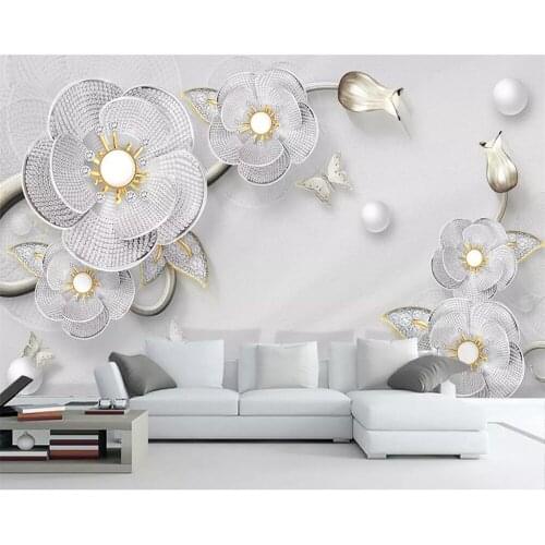 Beibehang 3D photo custom mural wallpaper high-end 3D three-dimensional luxury diamond flower European living room wall