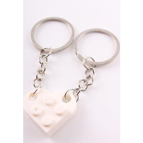White Colour Heart Shaped Keychain Building Blocks Small Parts Bricks Block Accessories Ornament Model Kits Key Chain DIY Toys