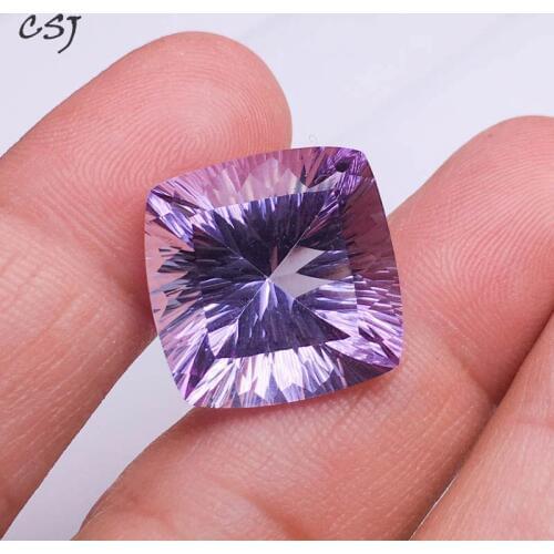 CSJ natural amethyst cushion17.8*17.8mm 22ct loose gemstone concave cut fine fire for 925 silver or gold jewelry mounting