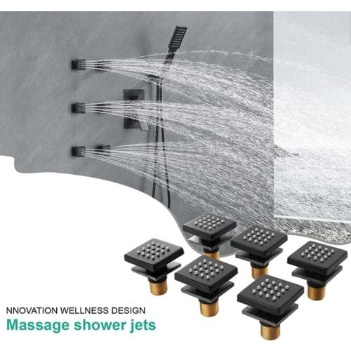 E5BE Shower Spa Brass Square Massage Jets Spray Body Shower Set 2 Inch Nozzle Jet Massage Side Sprayer Black/Ch rome