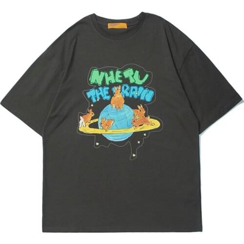 Camisetas Kpop Planet Rabbits Print Graphic Tshirts Men T Shirt Dress Cotton Women Short Sleeve Tees Streetwear Robe Ete Femme