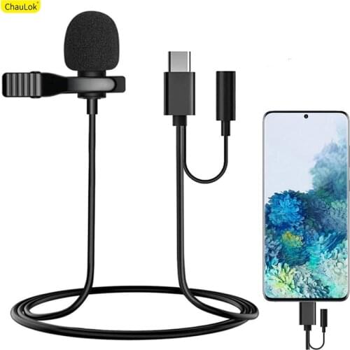 USB Type-C Lavalier Lapel Microphone Condenser Mic for Samsung S21 S20 Ultra S10 Note 20 10+ 5G for YouTube Vlogging Recording