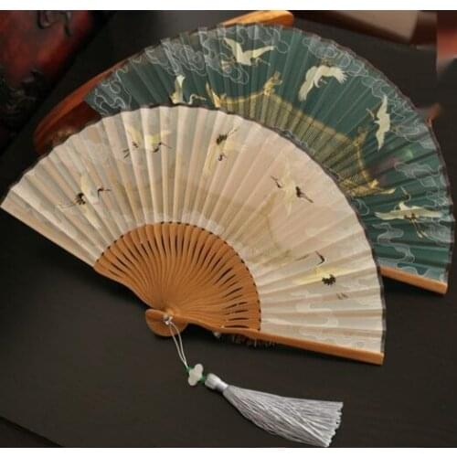 Chinese Style Retro 6-Inch Folding Fan Hanfu Fan Summer Carrying Hand Small Fan Crane Auspicious Cloud Craft Gift Fan