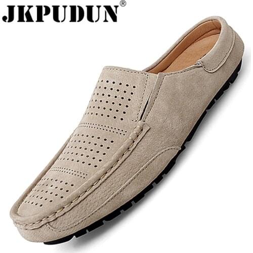 Summer Men Shoes Casual Brand Mens Penny Loafers Suede Leather Half Slippers Breathable Slip on Lazy Driving Shoes Men Moccasins