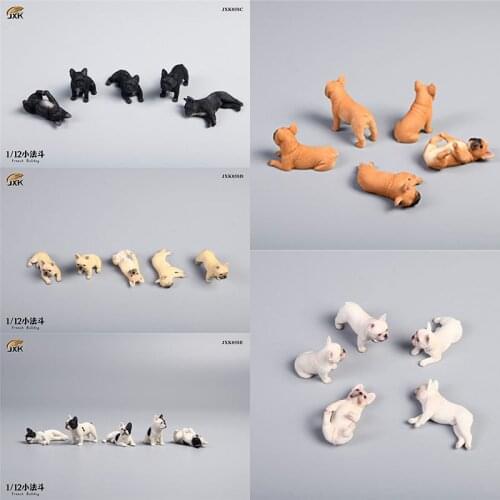 JXK058 1/12 Miniature French Bulldog Model 5pcs/set Cute Pet Dog Statues Fit 6'' Action Figure Doll for Fans Collection