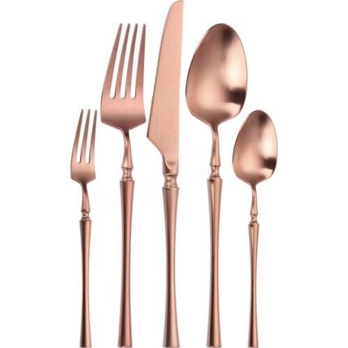 Matte Rose Gold Cutlery Set Stainless Steel Tableware Set Gold Cutlery Spoon Fork Knife Set Dinnerware High Quality Flatware