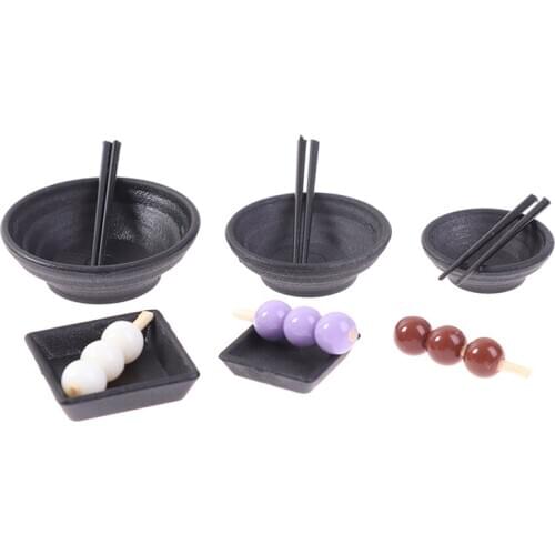 1Set Miniature Dollhouse Chinese Dish Bowl Chopsticks Tableware Set 1/12 Scale Miniatures Pretend Play Kitchen Toys