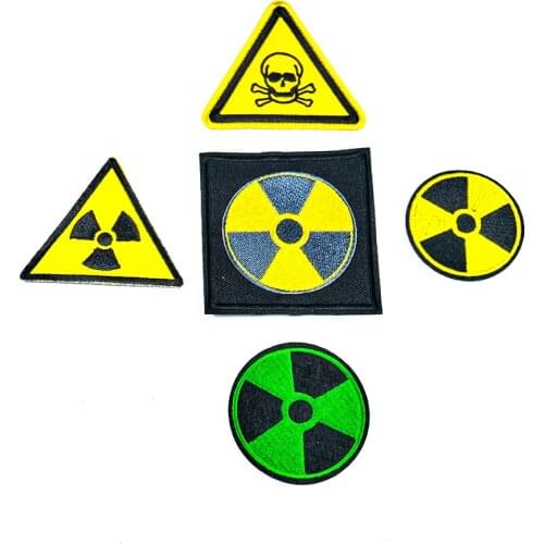 New Arrival Nuclear Dangerous Sign Skull Radioactive Patch Embroidery Sewing Eellow Green Iron on Applique DIY Fabric Sticker