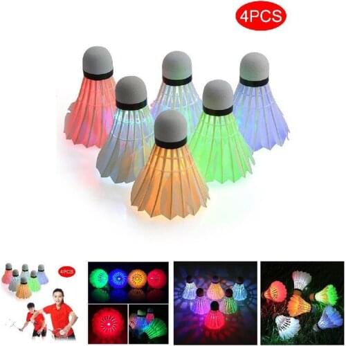 Newly 4 Pcs LED Badminton Shuttlecocks Lighting Birdies Shuttlecock Glowing Badminton for Outdoor Sports