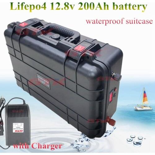 Wholesale 12v 200Ah lifepo4 Battery Waterproof 2400w BMS for motorhome marine boat trolling motor lbs solar energy + 10A charger