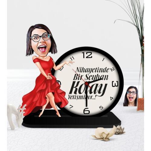 Personalized Women 'S Easy Grow Caricature Of Wooden Desktop clock-1