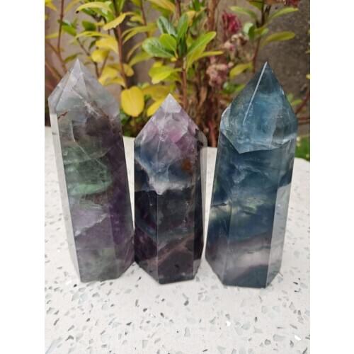 Natural Rainbow Fluorite Obelisk Crystal Point Reiki Wand Tower Healing