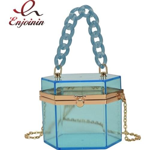 Transparent Hexagonal Acrylic Box Chain Shoulder Bag Women Fashion Candy Color Purses and Handbags Female Party Evening Clutch