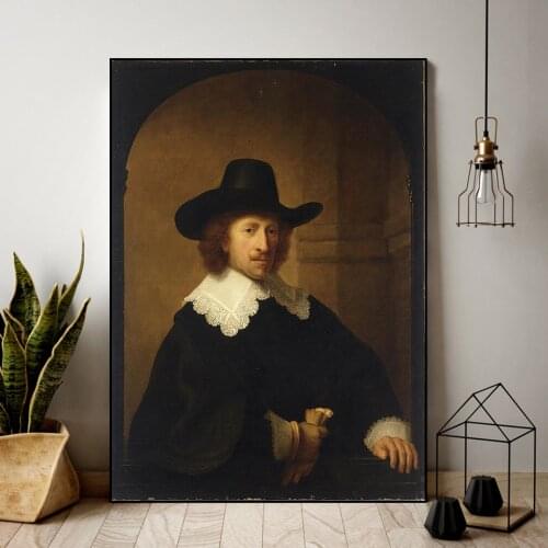 Rembrandt Harmenszoon van Rijn Famous Master Artist Portrait of a Man Canvas Painting Poster Print Living Room Decor Wall Art