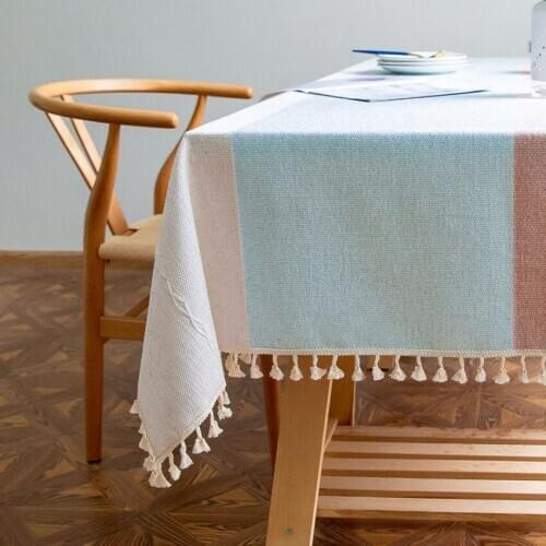 INS Fabric Striped Cotton and Linen Tablecloth Jacquard Table Mat Fabric Nordic Solid Color European and American Tablecloth