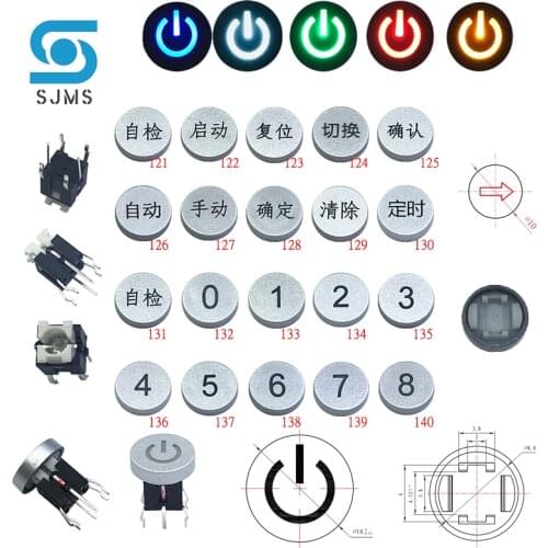 SJMS 5Pcs 6*6*9.5mm 0-9 6PIN DIP Tact Push Button Switch Micro Key Power Tactile Switches With Red Blue White Led Light Touch
