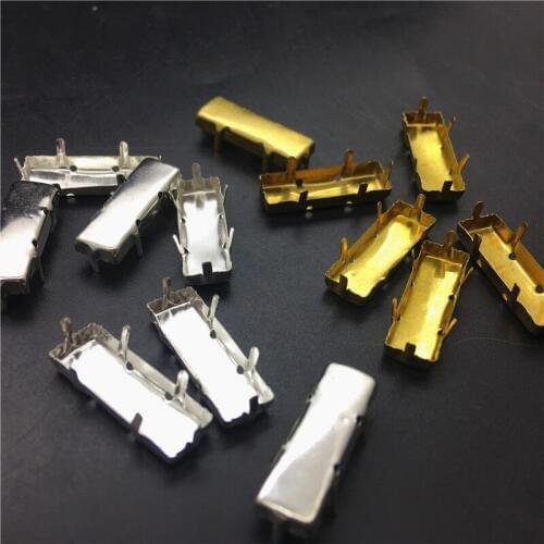 TopStone Rectangle Baguette Empty Metal Cup Claw Setting Silver Golden Color 3x7 5x10 5x15 6x18 7x21 8x24 10x30 mm